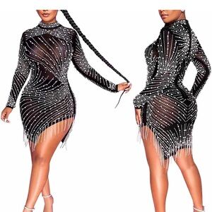 Stunning Black and Silver Long Sleeve Dress